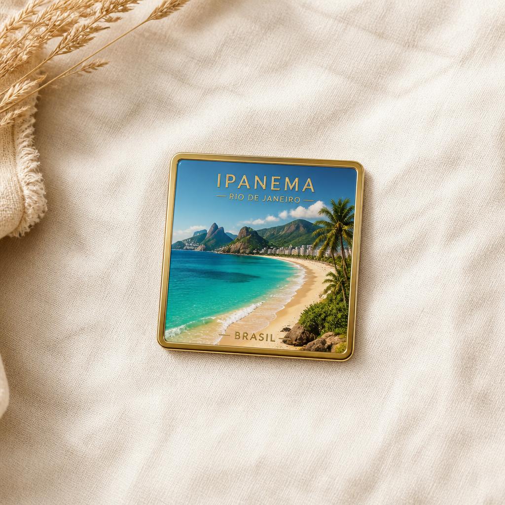 Ímã metalizado premium com vista da praia de Ipanema